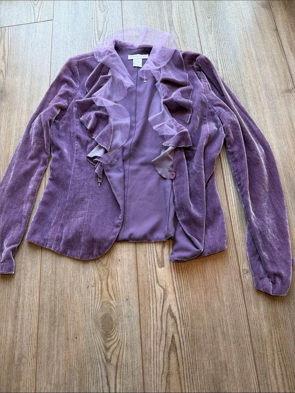Newport News Lavender Ruffle Velvet Blazer